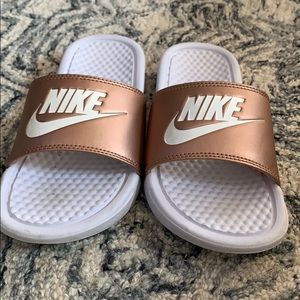 NIKE rose gold slides